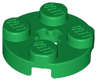 Green Plate, Round 2 x 2 with Axle Hole