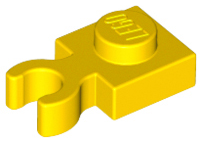Yellow Plate, Modified 1 x 1 with Clip Vertical - Type 4 (thick open O clip)
