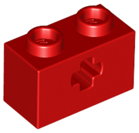 Red Technic, Brick 1 x 2 with Axle Hole
