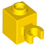 Yellow Brick, Modified 1 x 1 with Clip Vertical (open O clip) - Hollow Stud