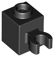 Black Brick, Modified 1 x 1 with Clip Vertical (open O clip) - Hollow Stud