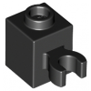 Black Brick, Modified 1 x 1 with Clip Vertical (open O clip) - Hollow Stud