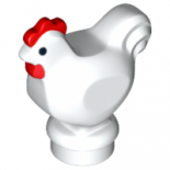 White Chicken, Narrow Base with Black Eyes and Red Comb and Wattle Pattern