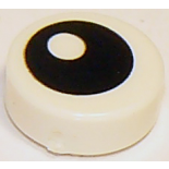 White Tile, Round 1 x 1 with Black Eye with Pupil Pattern