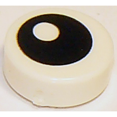 White Tile, Round 1 x 1 with Black Eye with Pupil Pattern