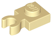 Tan Plate, Modified 1 x 1 with Clip Vertical - Type 4 (thick open O clip)