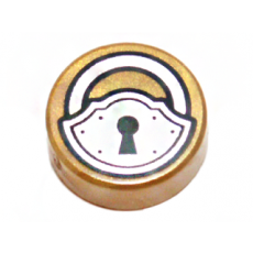 Pearl Gold Tile, Round 1 x 1 with Black and Silver Padlock Pattern