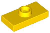 Yellow Plate, Modified 1 x 2 with 1 Stud with Groove and Bottom Stud Holder (Jumper)
