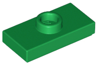 Green Plate, Modified 1 x 2 with 1 Stud with Groove and Bottom Stud Holder (Jumper)
