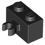 Black Brick, Modified 1 x 2 with Vertical Clip (thick open O clip)