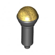 Black Minifig, Utensil Microphone with Metallic Gold Top Half Screen Pattern