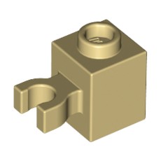 Tan Brick, Modified 1 x 1 with Clip Vertical (open O clip) - Hollow Stud