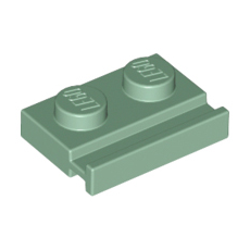 Sand Green Plate, Modified 1 x 2 with Door Rail