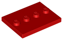 Red Tile, Modified 3 x 4 with 4 Studs in Center