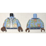 Torso Jacket, Floral Print over White Button Down Shirt Pattern / Bright Light Blue Arms with Floral Pattern / Reddish Brown Hands
